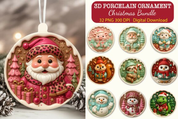 3D Porcelain Effect Christmas Ornament in Illustrations