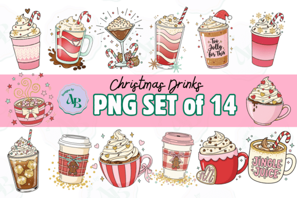 Christmas Coffee Drinks PNG Collection: Illustrations for Crafters