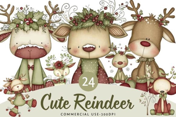 Christmas Cute Reindeer Clipart and Illustrations Review