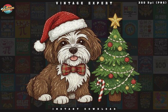 Christmas Dog with Tree Yarn Crochet PNG in Illustrations