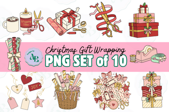 Christmas Gift Wrapping Clip Art Set: Illustrations for Branding