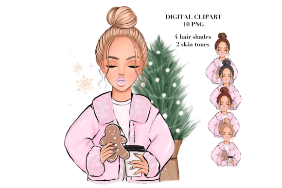 Christmas Girl Clipart, Cozy Pink