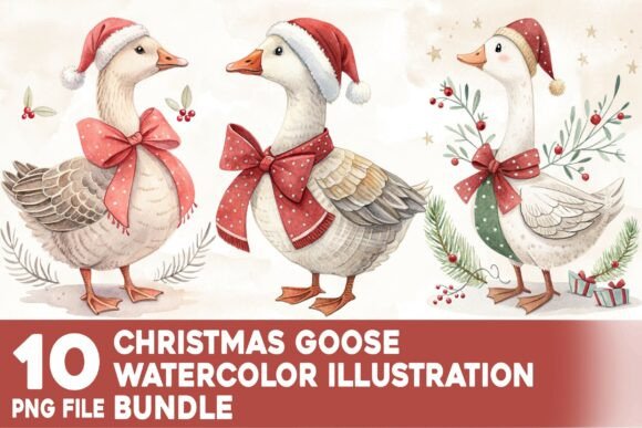 Christmas Goose Watercolor Bundle: Illustrations for Seasonal Branding