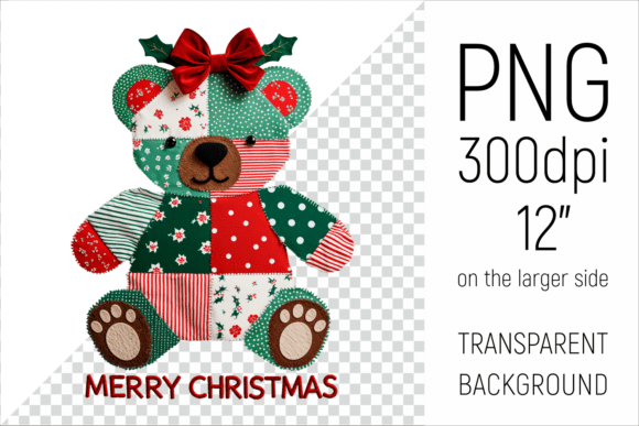 Christmas Patchwork Teddy Bear Clipart Illustrations