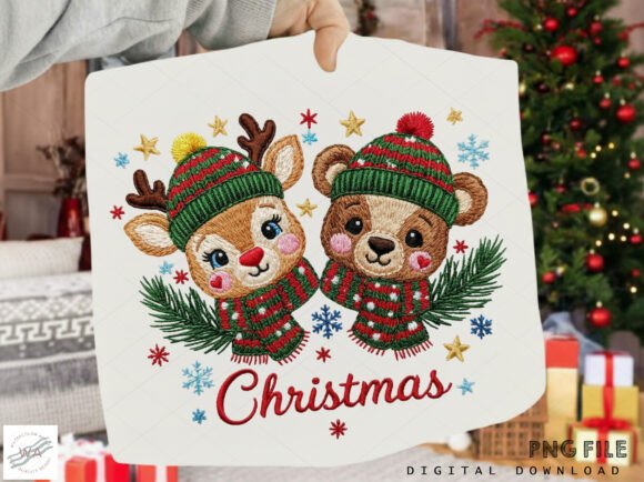 Christmas Reindeer and Bear PNG Illustrations