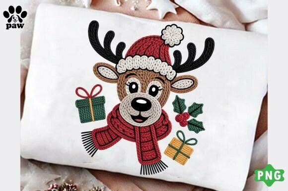 Christmas Reindeer Png, Faux Yarn Xmas Illustrations