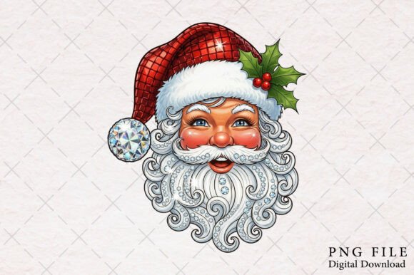 Christmas Rhinestone Santa PNG Illustrations
