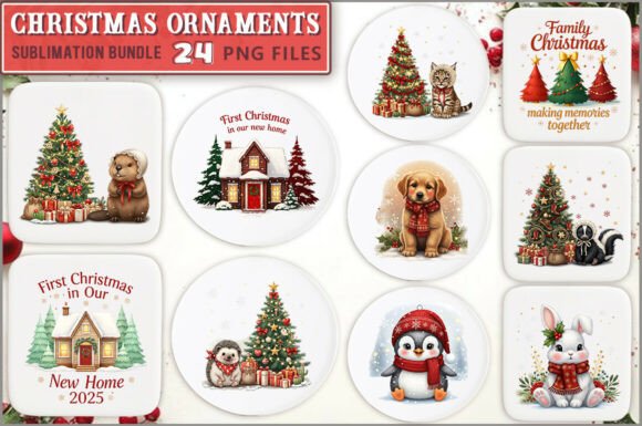 Christmas Round Ornaments PNG Bundle Illustrations