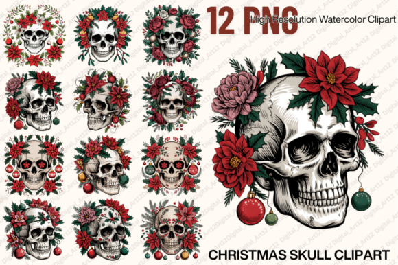 Christmas Skull Clipart Bundle for Illustrations