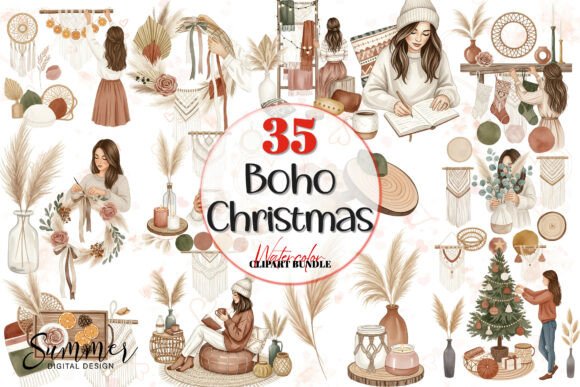 Cozy Boho Christmas Lifestyle PNG Bundle