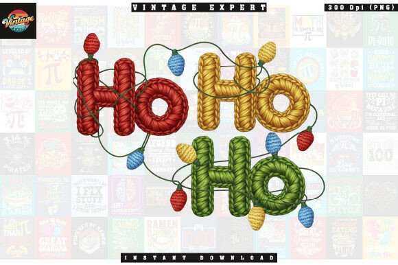 Cozy Christmas Yarn Crochet Ho Ho Ho PNG Illustrations