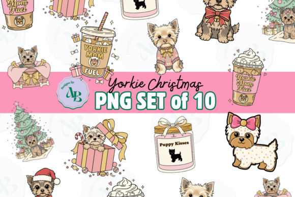 Cute Dog Yorkie Christmas PNG Collection