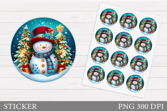 Cute Snowman Sticker. Christmas Sticker