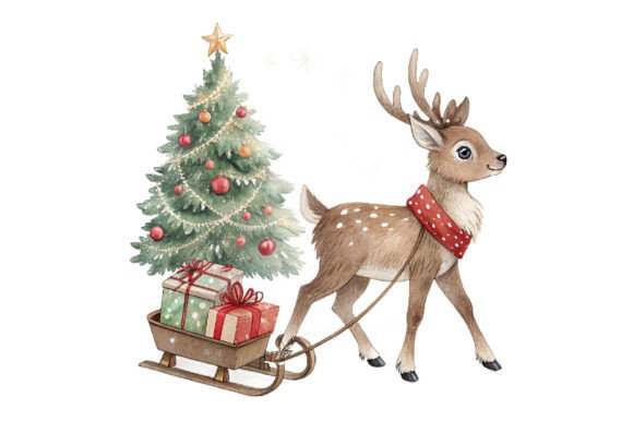 Deer and Gift Box Christmas PNG for Bloggers