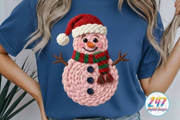 Faux Yarn Crochet Snowman Pink Christmas Illustrations