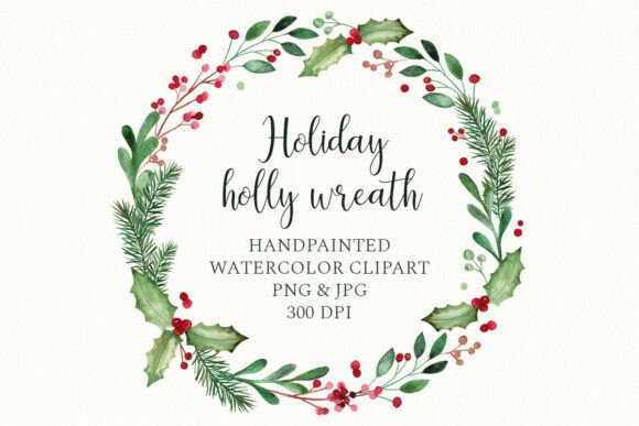 Holly Wreath, Winter Christmas Circle Illustrations Review