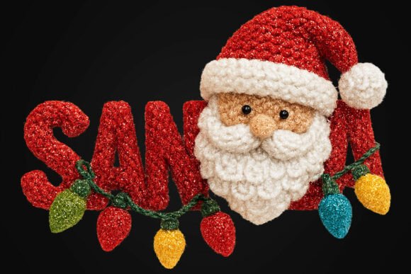 Knitted Glitter Yarn Christmas Santa PNG for Illustrations