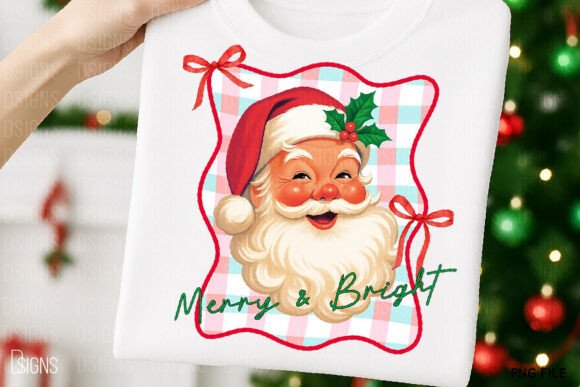 Retro Christmas Santa Merry Bright Png