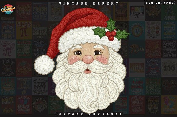 Santa Face Christmas Yarn Crochet PNG Illustrations