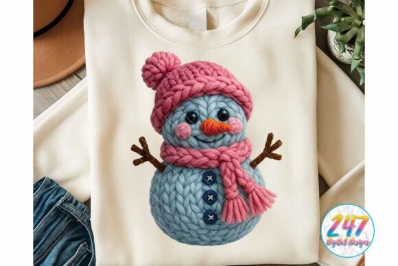 Snowman Crochet Faux Yarn Christmas Pink Illustrations