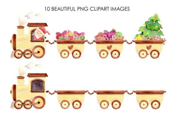 Watercolor Christmas Train PNG Set for Illustrations