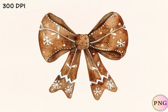 Watercolor Cute Christmas Bow PNG in Illustrations