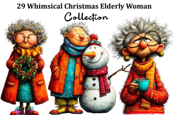 Whimsical Christmas Elderly Woman Clipart and Illustrations Review