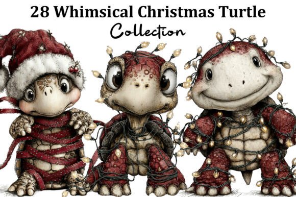Whimsical Christmas Turtle Clipart for Branding and Illustrations