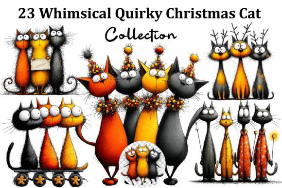 Whimsical Quirky Christmas Cat Gang Illustrations Review