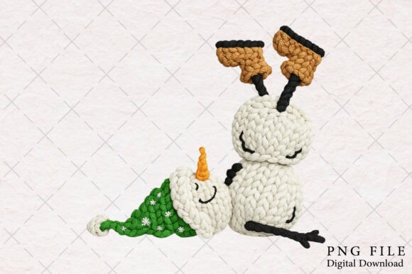 Yarn Crochet Funny Christmas Snowman PNG in Illustrations
